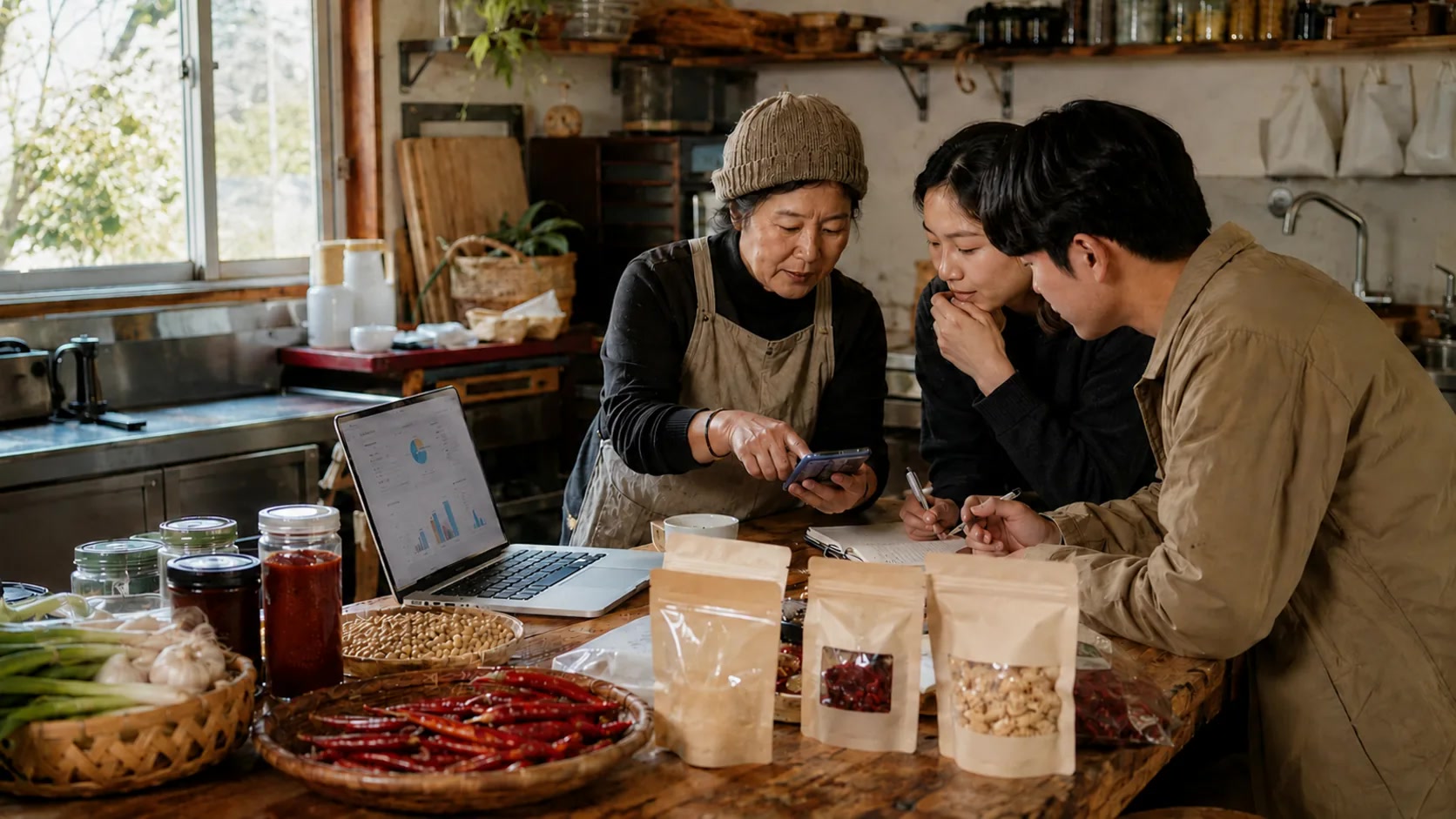 지역상품과 가격 계산을 표현한 AI 생성 콘셉트 이미지
